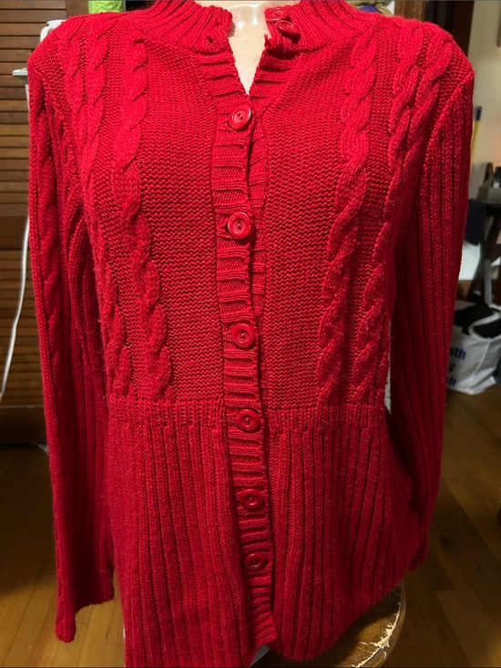 Christopher & Banks Sweaters - Christopher & Banks Bright Red Cable-Knit Button Cardigan lg cozy layer holiday